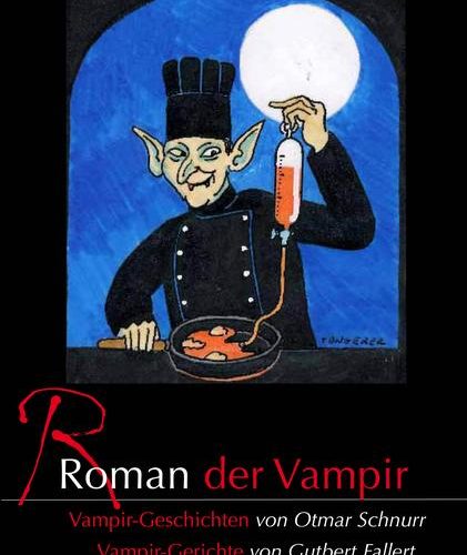 Ein literarisches Vampir-Experiment von sechs mutigen Vampir-Fans: Autor Otmar Schnurr, Sterneköche Gutbert und Marius Fallert, Titelblattzeichner Tomi Ungerer, Fotograf Peter Jülg und Verleger Martin Bruder. Sie laden ein zu einer spannenden Vampir-Reise durch den Schwarzwald, von Stuttgart über Baden-Baden und das Elsass bis nach Basel. Hier trifft der Leser Roman den Vampir mit seinem Hunger auf blutrote Köstlichkeiten.  Mit kulinarischer Vampir-Küche überraschen die Sterneköche der Talmühle, Gutbert und Marius Fallert und und servieren gut nachzukochende blutrote Speisen. Schon die Fotos machen Lust auf Vampir-Küche. Blutrot zieht sich der Faden durch 21 Vampir-Gerichte, von Roten Lollis auf der Gurke bis zum Feuerrisotto und dem Cassissorbet im roten Sektbad. Das hochwertig produzierte Buch fasziniert Leseratten und Hobbyköche und inspiriert zu einem blutroten Vampir-Kochevent für Familie und Freunde.