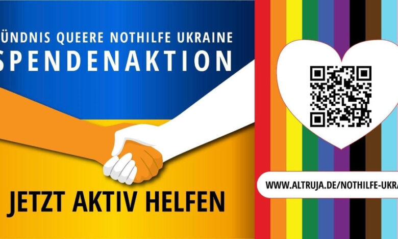 Das Bündnis Queere Nothilfe Ukraine ist ein Zusammenschluss verschiedener Organisationen aus der LSBTIQ*-Community in Deutschland. Es unterstützt queere Menschen, die aus der Ukraine fliehen mussten oder noch im Land sind.