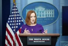 White House Press Secretary Jen Psaki talks to reporters in the Brady Press Briefing Room at the White House on February 23, 2022 in Washington, DC. Psaki briefed reporters about the White House's economic sanctions on Russia after its military moved into break-away regions of eastern Ukraine. Drew Angerer/Getty Images/AFP (Photo by Drew Angerer / GETTY IMAGES NORTH AMERICA / Getty Images via AFP)